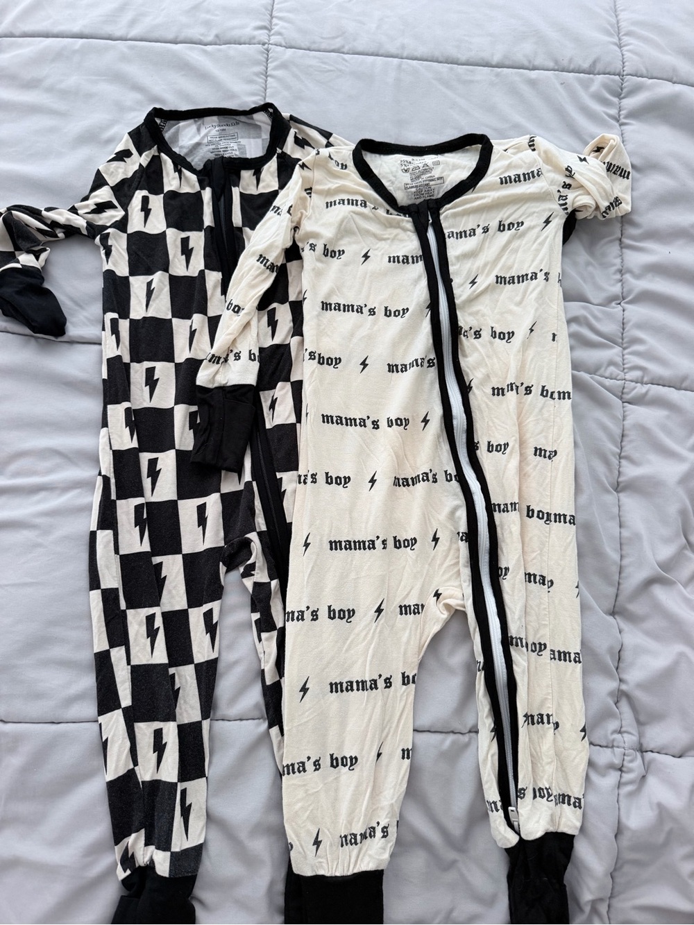 (2) Emo/Rock N’ Roll Baby Black & Cream One-Piece Zipper Pajamas bundle